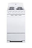 Summit Appliance RE203W 20' Electric Range, 4 Coil Elements, White, 2.3 Cuft Oven Capacity, on Indicator Lights for Oven and Elements- Cord Not Included