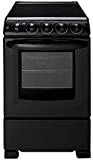 Summit Appliance REX2051BRT 20' Wide Electric Smooth-Top Range Oven, Black; Smooth Ceramic Glass Top, Removable Backguard, 4 Cooking Zones, Push-to-turn Burner Knobs, Waist-high Broiler