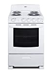 Summit Appliance RE2411W 24' Wide Electric Range in White Finish with Coil Burners, Lower Storage Compartment, Four cooking Zones, Indicator Lights, Oven Light, Backsplash and Oven Window