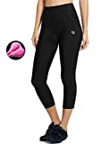 BALEAF Women's Bike Shorts 3D Padded High Waist Cycling Pants Capris Biking Tights Breathable 3/4 Spin UPF 50+ Black Line Size XL