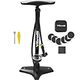 Vibrelli Bike Floor Pump with Gauge & Puncture Kit - 160 PSI - Presta Valve Bike Pump Switches to Schrader - High Pressure Bicycle Pump