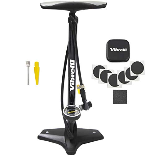 Vibrelli Bike Floor Pump with Gauge & Puncture Kit - 160 PSI...