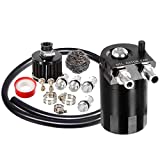 Vincos Universal 3/8'&9/16' 400ml Aluminum Oil Catch Can Dual Cylinder Polish Baffled Engine Air Oil Separator Tank Reservoir Kit with Breather Black Small Drain & High Pressure Hose Line Tube