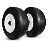 2Pk HORSESHOE 11x4.00-5 Lawn Mower Tires Flat Free Smooth Zero Turn Lawn Mower Tires w/Steel Rim for Garden Tractor - Centered Hub Length 3' with 1/2' Bushing