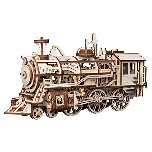 ROBOTIME 3D Assembly Wooden Puzzle Laser-Cut Locomotive Kit...
