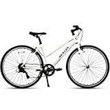 AVASTA Road Hybrid Bike for Women, Lightweight Step Throught 700c Aluminum Alloy Frame City Commuter Comfort Bicycle, 7-Speed Drivetrain, Color White