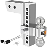 LOCAME Adjustable Trailer Hitch, Fits 2.5-Inch Receiver Only, 8-Inch Drop/Rise Aluminum Drop Hitch, 18,500 LBS GTW--Tow Hitch for Heavy Duty Truck with Double Stainless Steel Locks, Silver, LC0008