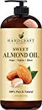 Handcraft Sweet Almond Oil - 100% Pure and Natural - Premium Therapeutic Grade Carrier Oil for Aromatherapy, Massage, Moisturizing Skin and Hair - Huge 16 fl. Oz