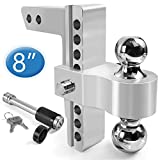 Tlvuvmo Adjustable Trailer Hitch - 8 Inch Drop Hitch Ball Mount for 2 Inch Receiver, 12,500 GTW, 2' and 2-5/16' Stainless Steel Tow Balls, Aluminum Tow Hitch with Double Anti-Theft Pins Locks