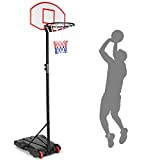 Giantex Portable Basketball Hoop with Wheels, 5.8-7 Ft Adjustable 28 Inch Backboard Basketball Goal, Height Adjustable Youth Junior Kids Basketball Hoop for Outdoor Indoor Driveway Garage