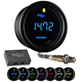 GlowShift Black 7 Color Digital Wideband Air / Fuel Ratio AFR Gauge Kit - Includes Oxygen Sensor, Data Logging Output & Weld-in Bung - Multi-Color LED Display - Clear Lens - 2-1/16' 52mm