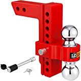 LOCAME Adjustable Trailer Hitch, Fits 2-Inch Receiver Only, 8-Inch Drop/Rise Aluminum Drop Hitch,12,500 LBS GTW-Tow Hitch for Heavy Duty Truck with Double Stainless Steel Locks, Red, LC0014