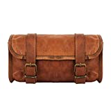Genuine Goat Leather Vintage Motorcycle 2 Strap Buckle Closure Tool Brown Bag Quick Release Clasp REINFORCED for handlebars,Forks, Sissy Bar - 10' Christmas New Year Gift Idea