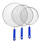 Grease Splatter Screens Guards Shields Frying Pan Pot Cooking Oil Cover Skillet Lid - Stainless Steel Mesh Blue Handle Set of 3: 8', 9.5', 11'