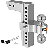LOCAME Adjustable Trailer Hitch, Fits 2-Inch Receiver Only, 10-Inch Drop/Rise Aluminum Drop Hitch, 12,500 LBS GTW-Tow Hitch for Heavy Duty Truck with Double Stainless Steel Locks, Silver, LC0005