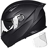 ILM Motorcycle Snowmobile Full Face Helmet Pinlock Insert Anti-Fog Dual Visor Motocross ATV Casco for Men Women DOT (Matte Black, L)