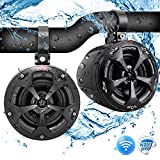 4” Waterproof Off-Road Bluetooth Speakers -800W Power w/ Amplified Speaker System for ATV/UTV,Aux (3.5mm) Input Jack,Marine Grade Weatherproof,Great for Use w/ all 12V Vehicles-Pyle PLUTV43BTA ,Black