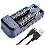 funkawa (2- Pack) Shockli CR-AA, AA Li-ion 3.7V Rechargeable Batteries Button top with USB Charger, Good for Flashlight Lumintop Tool AA 2.0, Klarus Mi7, ThruNite Archer