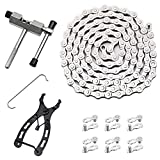 Single/6/7/8/9/10/11/12 Speed Bike Chain Kit, RUBY.Q Multi-Function Bike Mechanic Repair Kit, Chain Breaker and Bike Link Plier with Hook and 6 Pairs Bicycle Buckle, Reusable