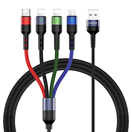 Multi Charging Cable USAMS 2Pack 4FT 4 in 1 Nylon Braided...