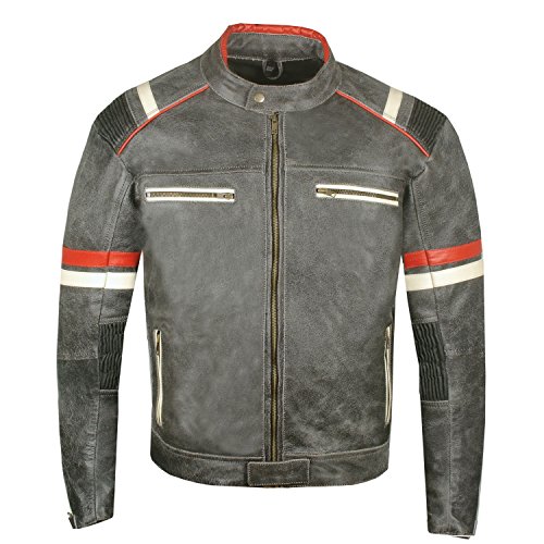 Men's Vintage Cafe Racer Motorcycle Distressed Leather Armor...