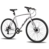 Hiland Road Hybrid Bike Urban City Commuter Bicycle with Disc Brake for Men Comfortable Bicycle 700C Wheels 24 speeds Bikes Silver 53cm