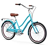 sixthreezero EVRYjourney Women's 3-Speed Step-Through Hybrid Cruiser Bicycle, 24' Wheels and 14' Frame, Teal with Brown Seat and Grips