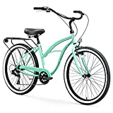 sixthreezero Around The Block Women's Beach Cruiser Bike, 3 Speed Step-Through Hybrid Bicycle with Rear Rack, 24 Inch Wheels, Mint Green