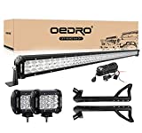 OEDRO LED Light Bar 52 Inch 758W 66430LM Tri-Row Combo Beam+2pcs 4' 27W Spot Light Pod Off Road Driving Lights + Wiring Harness + Upper Roof Windshield Mounting Bracket Fit for 07-18 Jeep JK Wrangler