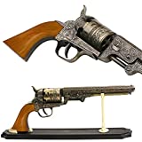 BladesUSA - Decorative Western Revolver with Display Stand - 13-inches Overall, Western Style Navy Revolver with Ornate Engravings on Body - SMB-110 - Decorative, Collectible, Cosplay
