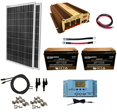 WindyNation 200 Watt (2pcs 100 Watt) Solar Panel Kit + 1500W...