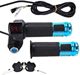 Throttle Grip Handlebar, Universal Throttle Control Grips Cover with LED Display 3 Gears Speed Switch and Power Key Locker Accelerator for Electric Bike Scooter Tricycle (Blue)