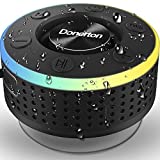 Donerton Bluetooth Shower Speaker, IPX7 Waterproof Wireless Speaker with Suction Cup, Portable Speaker, 360 HD Surround Sound, LED Light Mini Speakers, Dual Stereo Pairing, Built in Mic, Radio(Black)