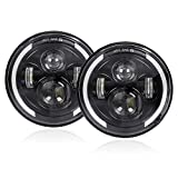 Zmoon 7' Round LED Headlights for Jeep Wrangler 2pcs 200W Halo Headlight Angel Eye Ring DRL & Amber Turn Signal Lights High/Low Beam for Jeep Wrangler JK LJ CJ Hummer H1 H2