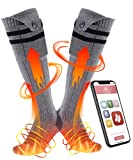 Heated Socks for Men & Women, Rechargeable 5000 mAh Battery Electric Sock，Bluetooth APP Remote Control, Winter Warm Heating, Working Riding Camping Skiing Fishing (One Size fits All, Gray.)