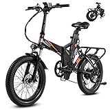 eAhora Azaria ebikes for Adults 20' Fat Tire Electric Mountain Bike Full Suspension 750W 32MPH Snow Electric Bike 7-Speed Beach Adult Electric Bicycles 48V 18Ah Folding City Commuting Ebike