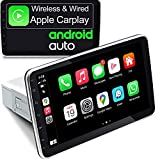 IYING 10.1 Inch Single Din Adjustable Car Radio Wireless/Wired CarPlay & Wired Android Auto Bluetooth AM/FM Airplay Car MP5 Multimedia Player in-Dash Touchscreen Head Unit Car Stereo Receiver
