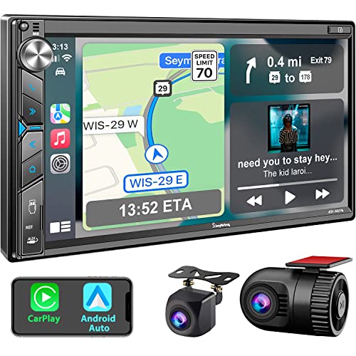 Double Din Car Stereo with Dash Cam - Voice Control Carplay,...