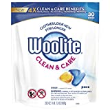Woolite Clean & Care Pacs, Laundry Detergent Pacs, 30 Count, for Standard and HE Washers, travel laundry packets