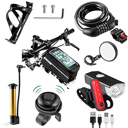 8-Piece Bicycle Accessories, USB Rechargeable Bicycle lamp,...