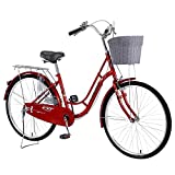 Women Bikes Beach Cruiser Bike 26in Classic Bicycle Retro Bicycle with Comfortable Seats and Baskets & Back Seats Womens Bike Single Speed Bicycle Commuter Bicycle 【US Stock】
