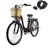 NAKTO 26' 250W Cargo-Electric Bicycle 6 Speed e-Bike with 36V Lithium Battery Aadult/Young Adult-Women Electric Bike(Black)