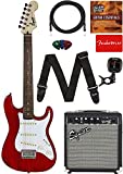 Fender Squier 24-Inch Short Scale Strat Pack - Transparent Red Bundle with Frontman 10G Amplifier, Instrument Cable, Tuner, Strap, Picks, Online Lessons, and Austin Bazaar Instructional DVD