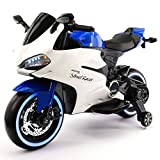 Moderno Kids Street Racer 12V Battery Power Motorized Electric Children Ride-On Motorcycle Bike + EVA Rubber Tires + Leather Seat + MP3 USB Music Player + LED Lights + Suspension + Training Wheels