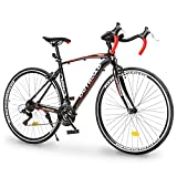 PanAme 26 Inch Road Bike for Men and Women 700C High-Performence Wheels Commuter Bicycle, Racing Bicycle with 21-Speed Drivetrain, Light Aluminum Frame Road Bicycles for Men, Blue, Red