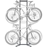Delta Cycle 4 Bike Rack Garage - Bike Storage Rack with Basket - No Drilling Required - Fully Adjustable Vertical Bike Rack for Any Style Bicycle - Freestanding Wall Bike Rack Holds Up to 160 lbs