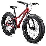 Mongoose Argus Trail Youth Fat Tire Mountain Bike, 24-Inch Wheels, Small 12-Inch Aluminum Hardtail Frame, Mechanical Disc Brakes, 2x8 Drivetrain, Rapid Fire Shifters, Red