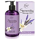 Serenity Massage Oil with Lavender & Vanilla Essential Oils – All Natural for Relaxation, Stress Relief & Sore Muscles. Great Massage Oil for Massage Therapy & Couples Massage by Brookethorne Naturals